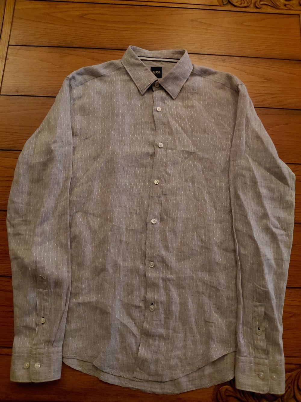 Boss Men's Light Grey Pinstripe Long-Sleeve Dress Shirt